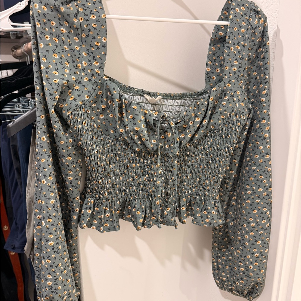 La Hearts Blue Floral Smocked Blouse
